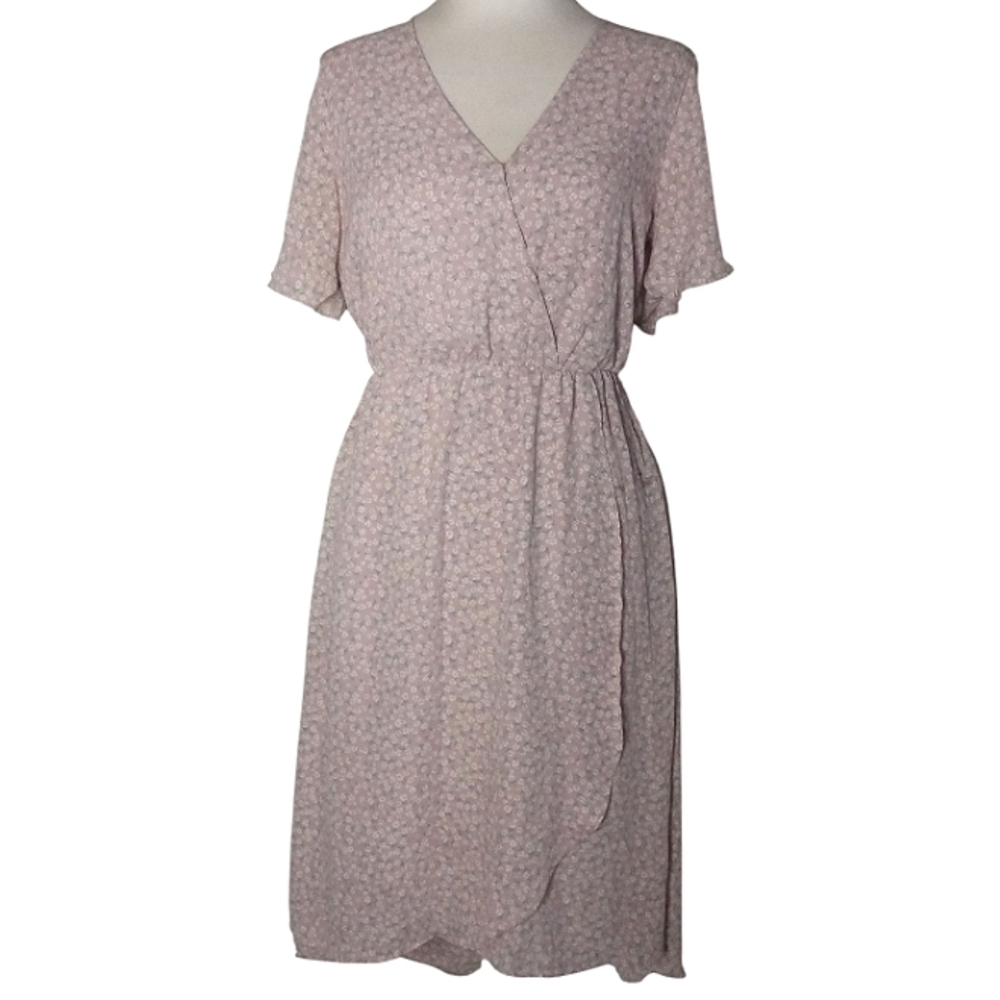 Sienna Sky Purple Micro Floral Daisy Print Surplice Front Midi Dress Size Medium